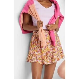 Wild Fable High-Waisted Flutter Mini Shorts Pink Orange Floral Women’s Small